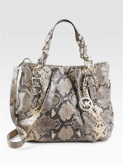 michael kors dark grey python tote handbag|Michael Kors sienna satchel.